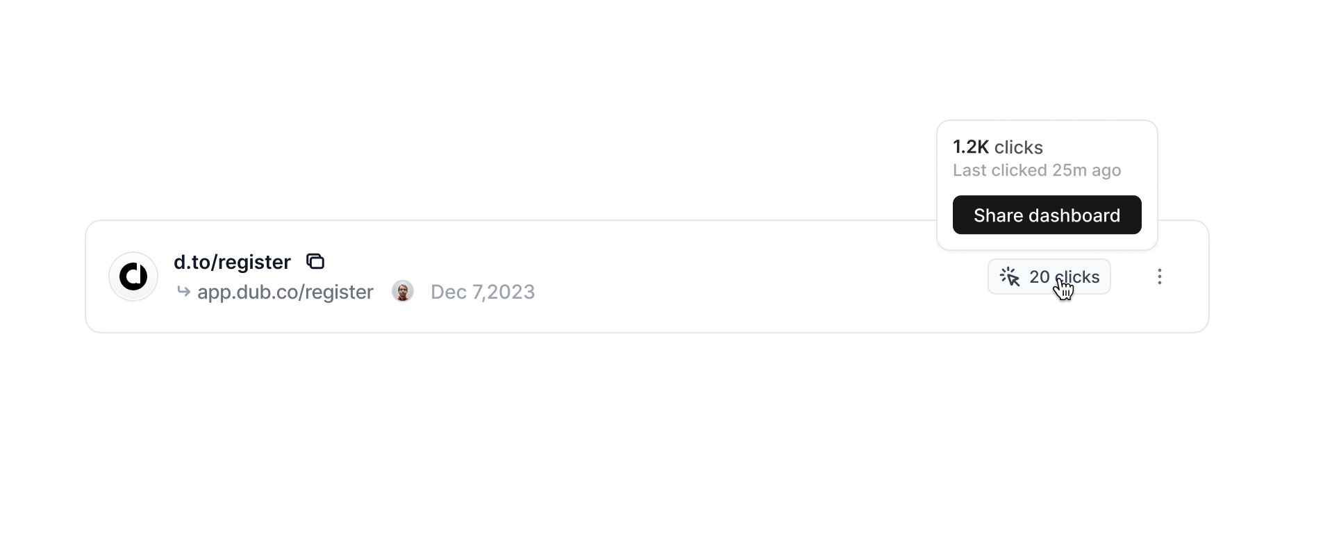 More options dropdown menu on the links dashboard